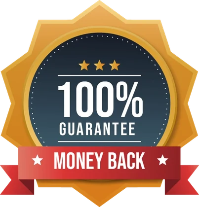 A blue 100% money-back guarantee rosette supplied in the Protoflow marketing pack