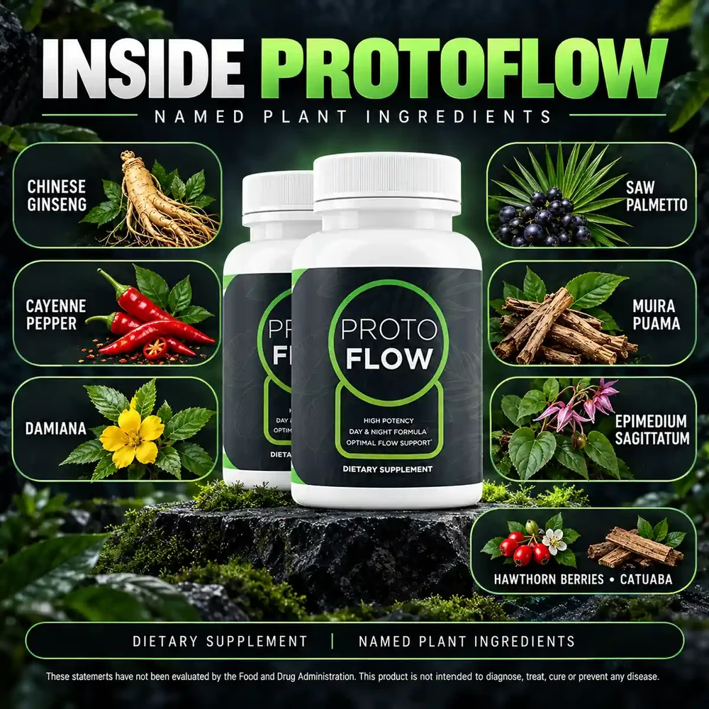 The Inside Protoflow listing card, which names eight plant ingredients