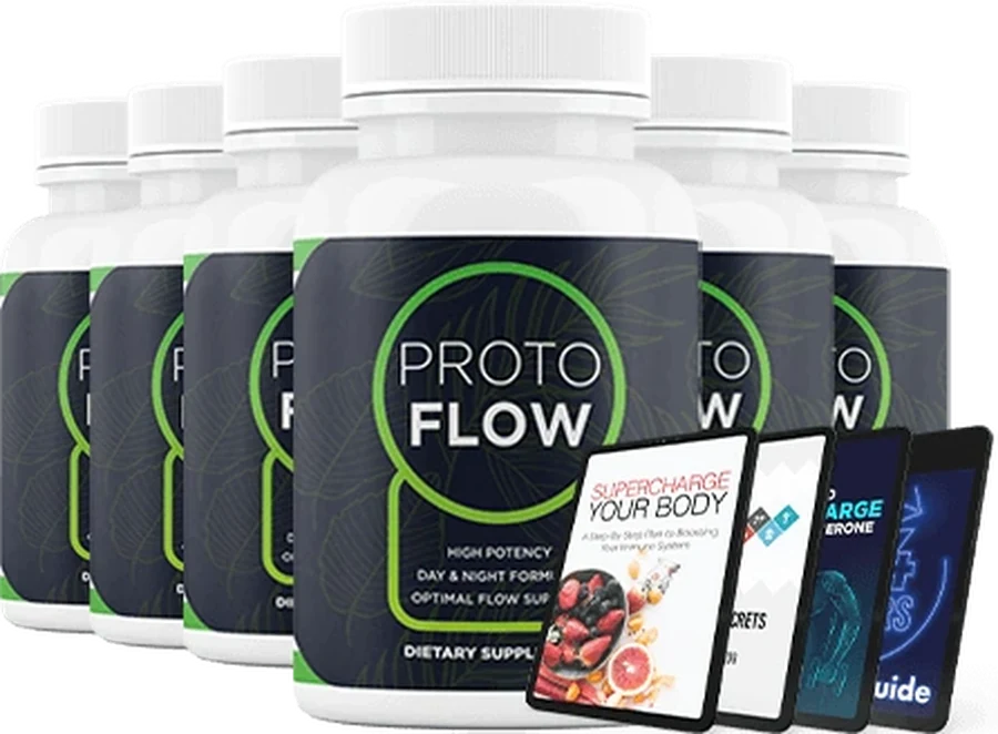 The Protoflow six-bottle pack photographed with the same four digital bonus titles